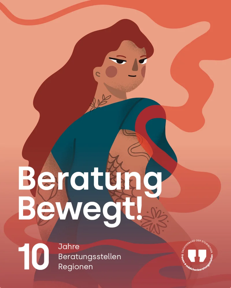 Illustration aus der Beratung-Bewegt Kampagne: Eine junge Frau mit Tätowierungen, die selbstbewusst nach vorne blickt.