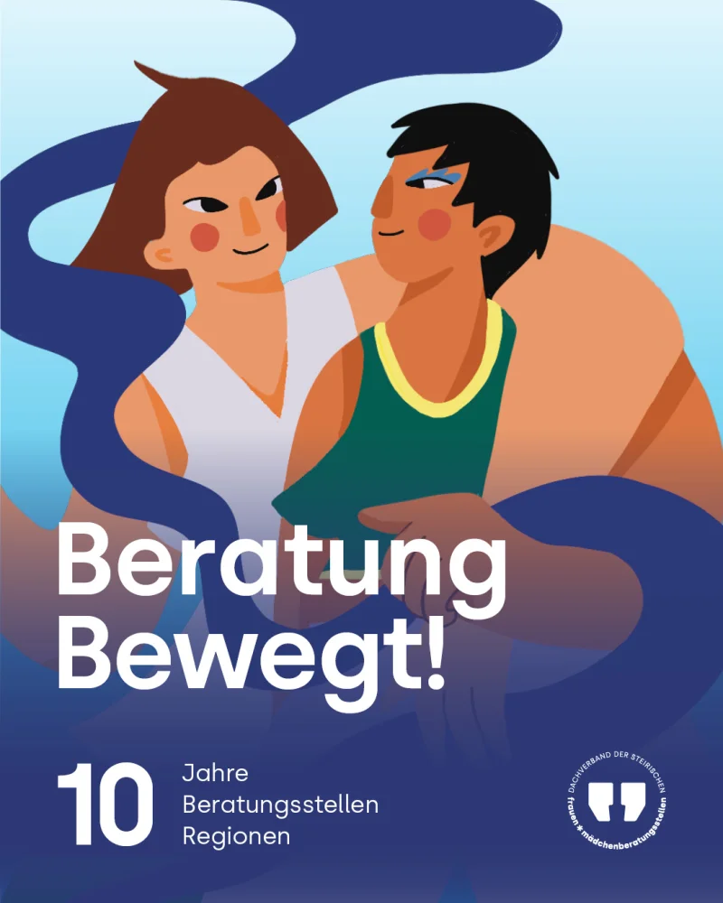 Illustration aus der Beratung-Bewegt Kampagne: Zwei Frauen, die sich umarmen.