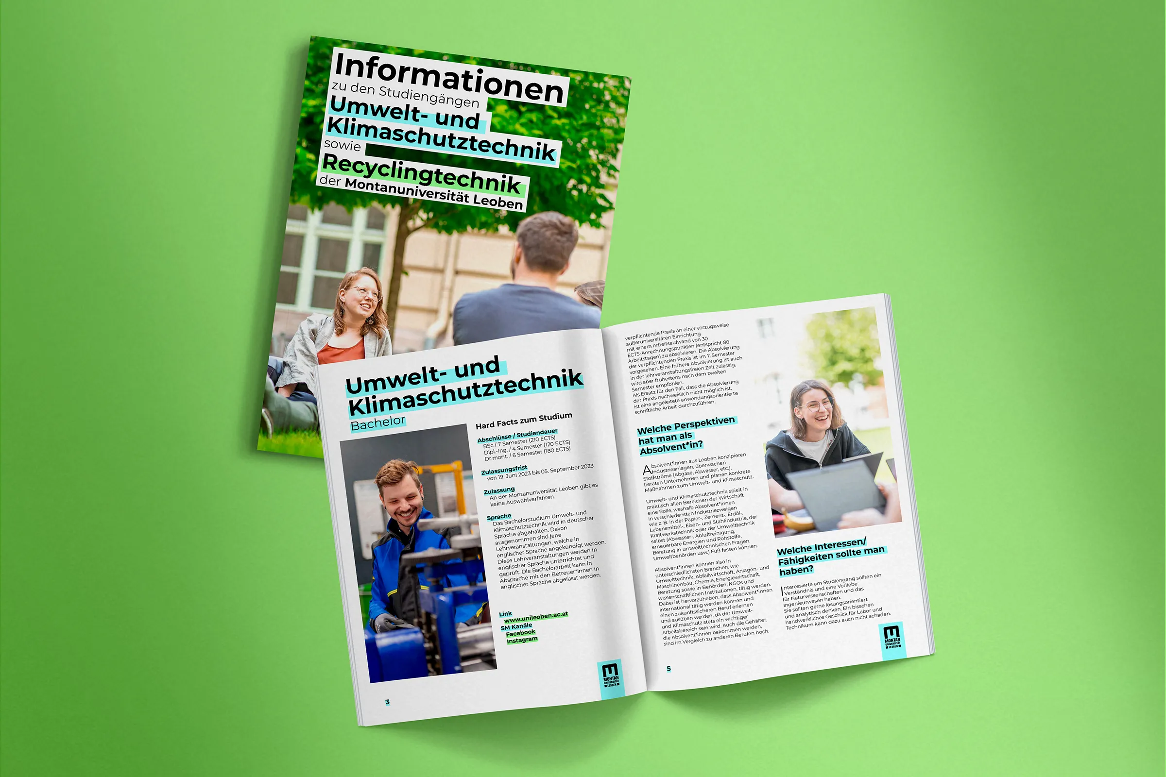 Broschüre der Umweltschutz-Studiengänge der Monatnuniversität Leoben.