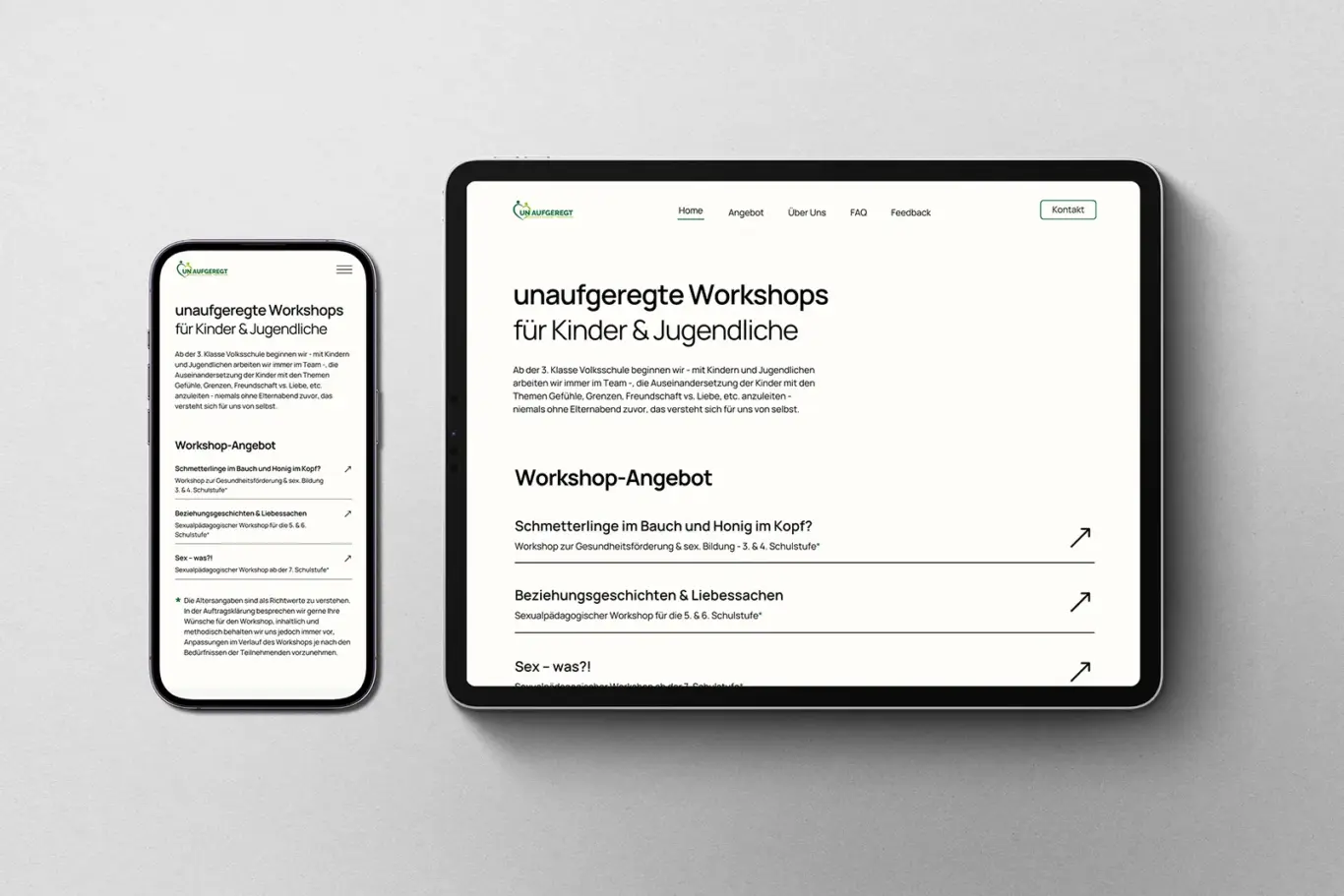 Darstellung der neuen Website für den Verein unaufgeregt
