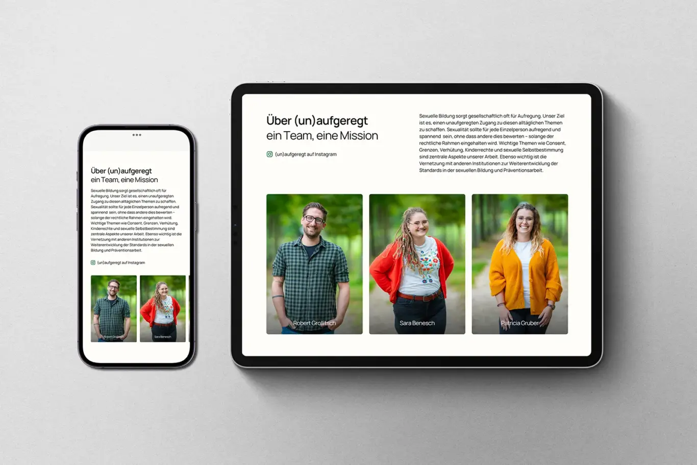 Darstellung der neuen Website für den Verein unaufgeregt