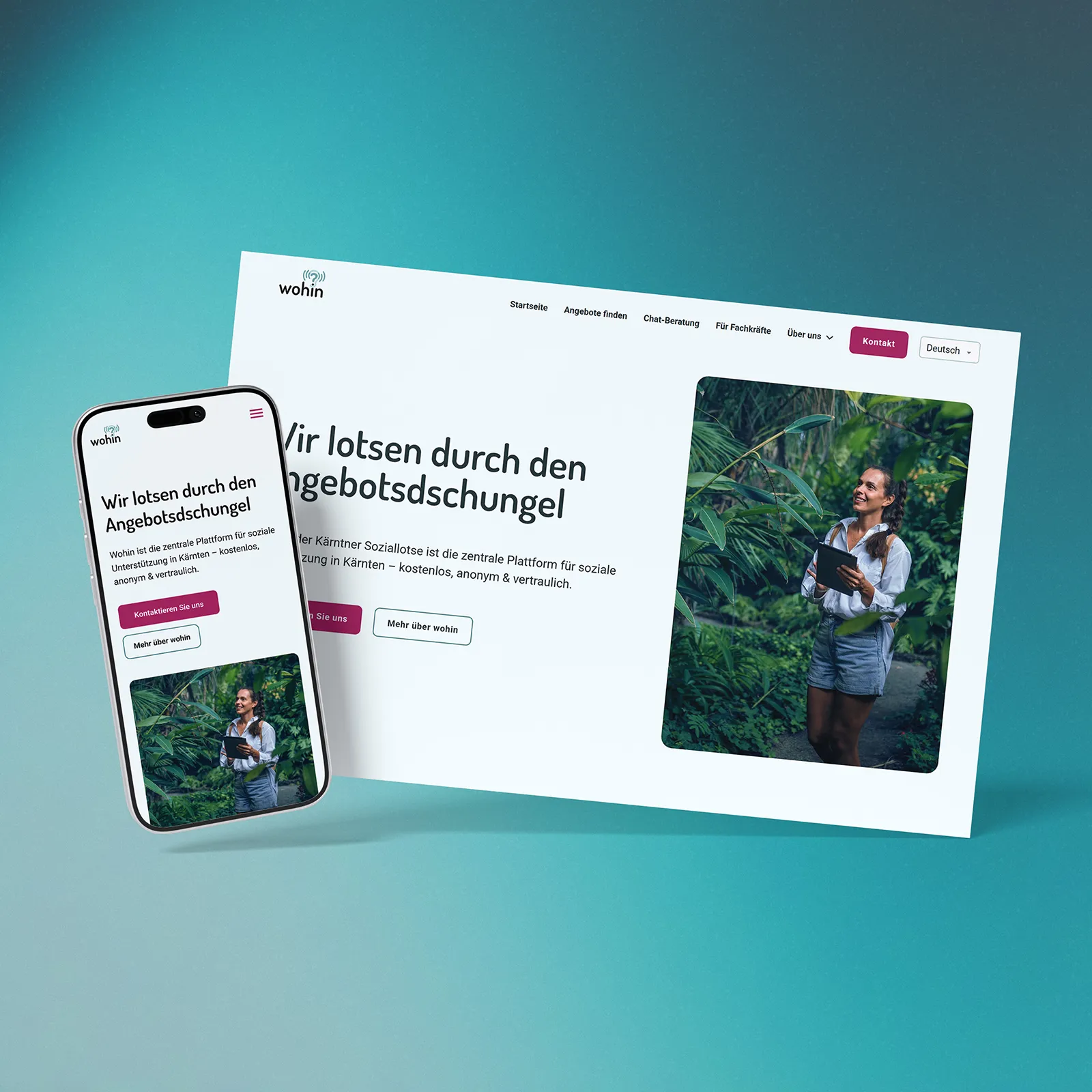 Darstellung der neuen Website für wohin auf einem Laptop und einem Smartphone