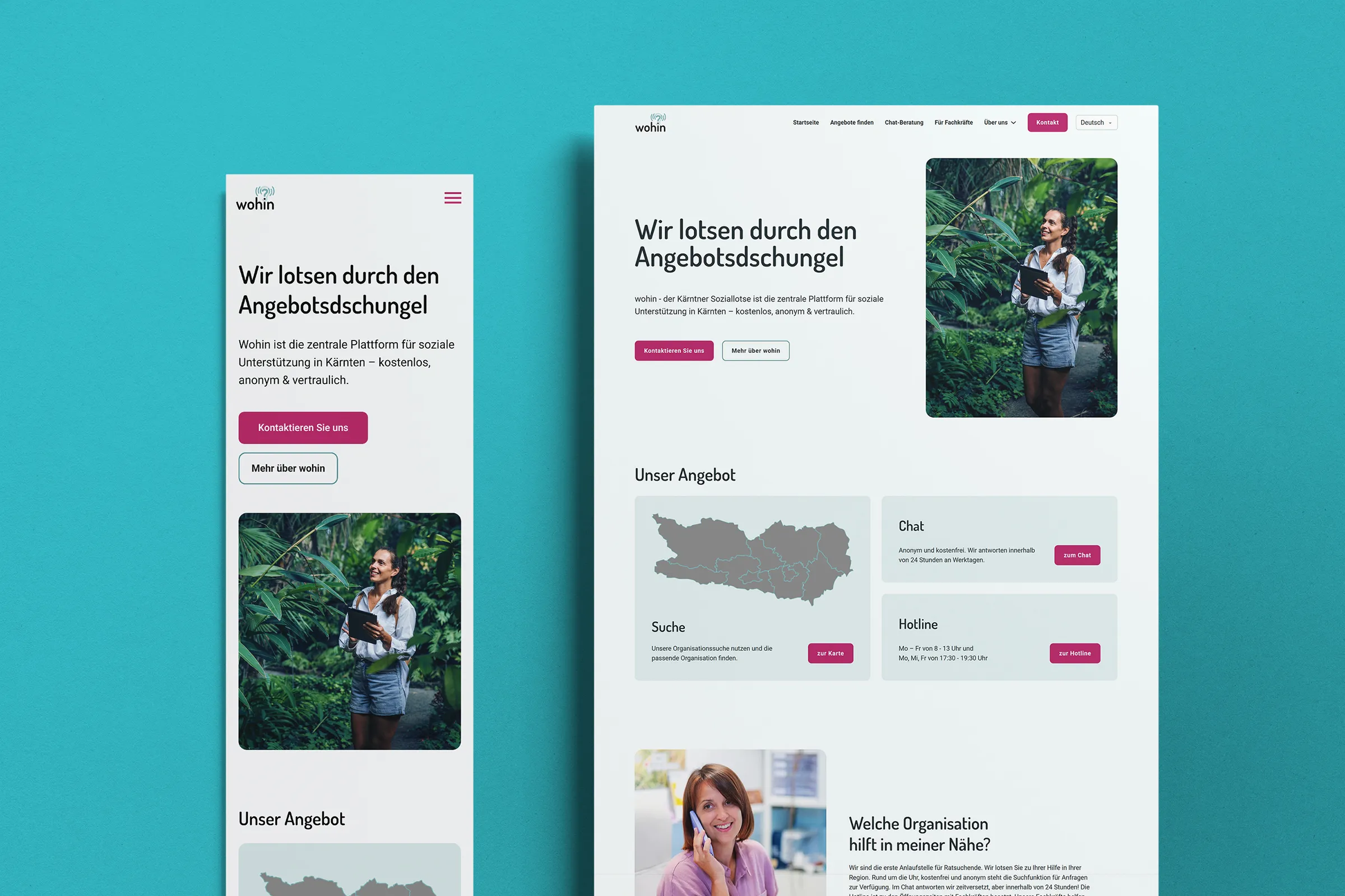 Die neue Website für wohin in der Desktop und Mobileansicht