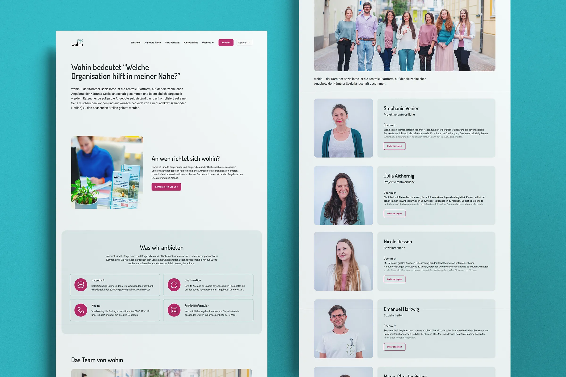 Eine Unterseite der neuen Website für wohin